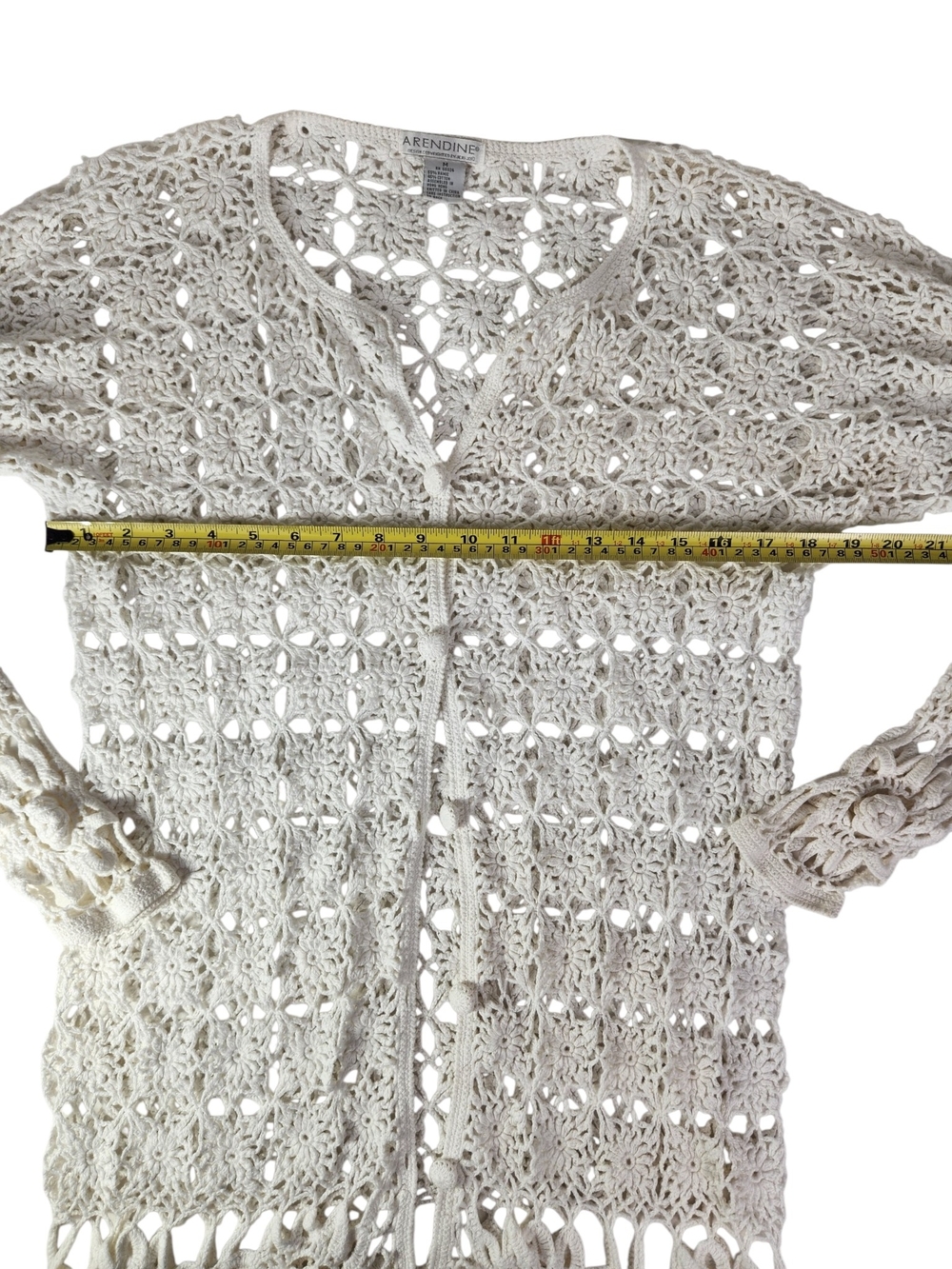 Crochet Cardigan White Sweater Med Boho Open Knit Button Front Cover Up Festival - Picture 13 of 15